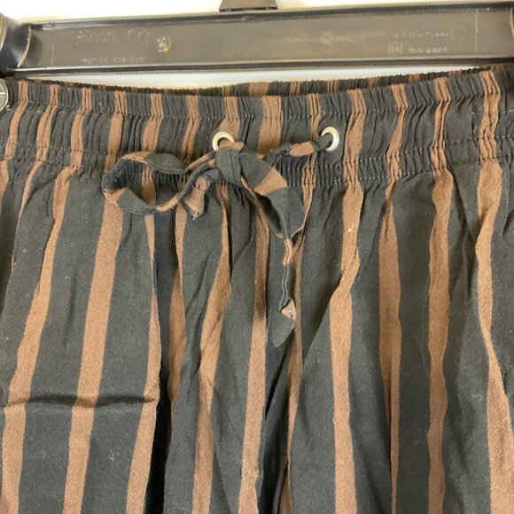 Faithfull The Brand Pants 4 Black Brown Striped Elastic Tie Waist Pockets - Picture 5 of 10